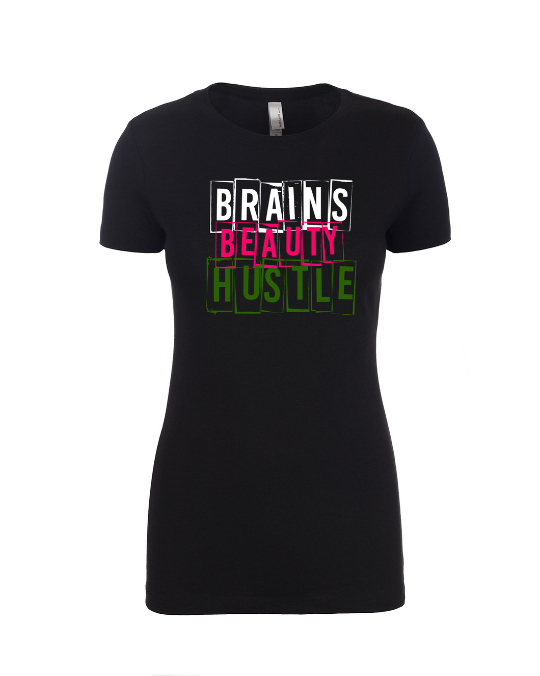 Brains, Beauty, Hustle Re-Loaded T-Shirt (Pink and Green)